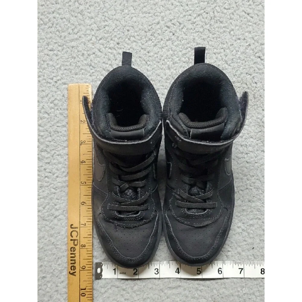 Nike Court Borough Mid 2 Black High-Top Lace & Strap Sneakers Size 1Y